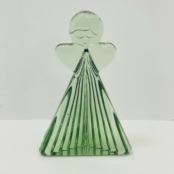 Thuringian Lauscha Glassworks Angel Pleated Shirt Figurine Forest Glass Green - Picture 4 of 9